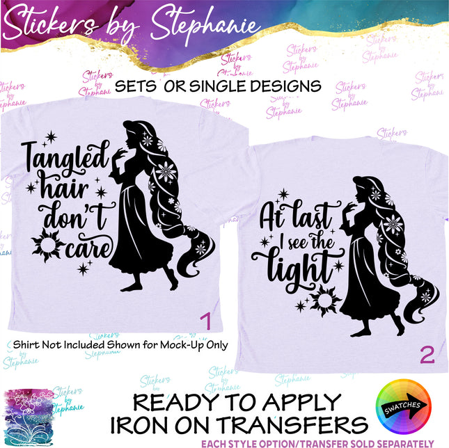 (s03C-019) Tangled Hair Don't Care At last I See the Light Iron-On Transfer or Sticker