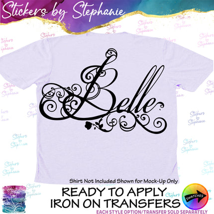 (s03C-027) Belle Fancy Script Iron-On Transfer