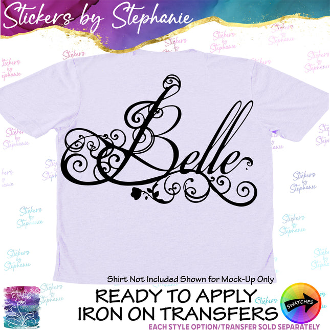 (s03C-027) Belle Fancy Script Iron-On Transfer