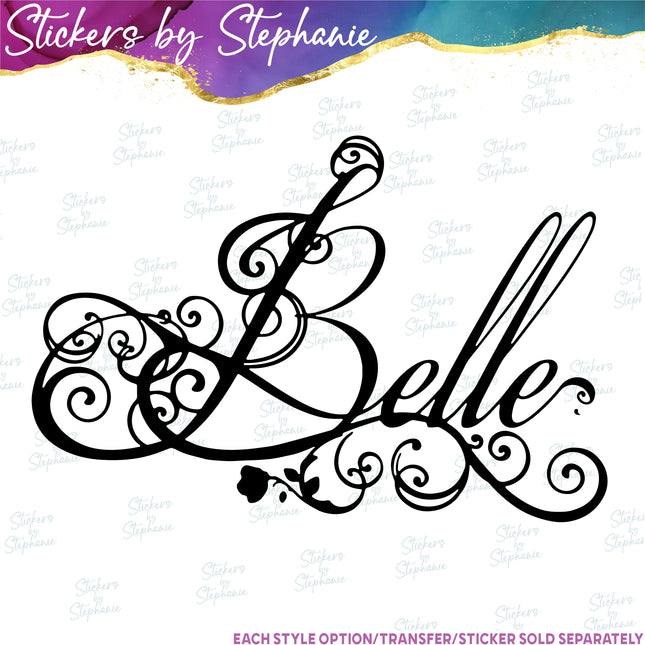 (s03C-027) Belle Fancy Script Iron-On Transfer