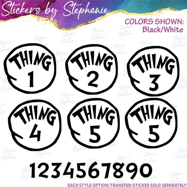 (s03C-032) Thing 1 2 3 4 Iron-On Transfer