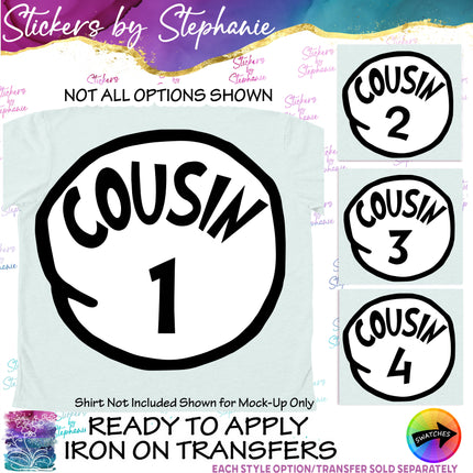 (s03C-033) Cousin 1 2 3 4 Iron-On Transfer