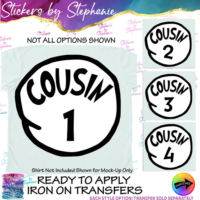 (s03C-033) Cousin 1 2 3 4 Iron-On Transfer
