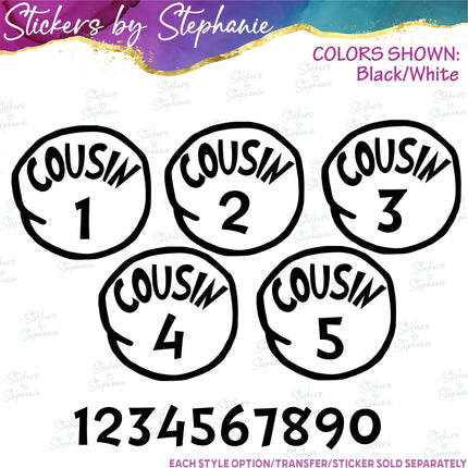 (s03C-033) Cousin 1 2 3 4 Iron-On Transfer