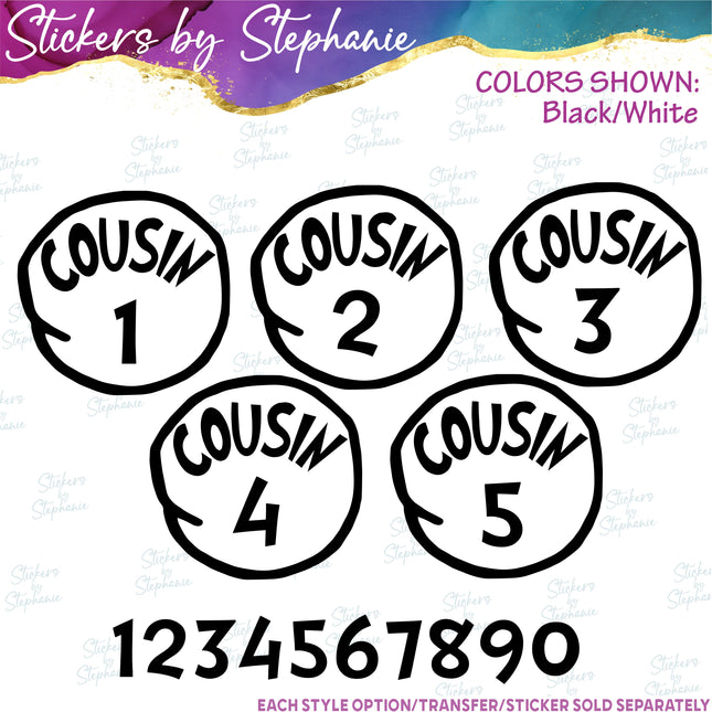 (s03C-033) Cousin 1 2 3 4 Iron-On Transfer