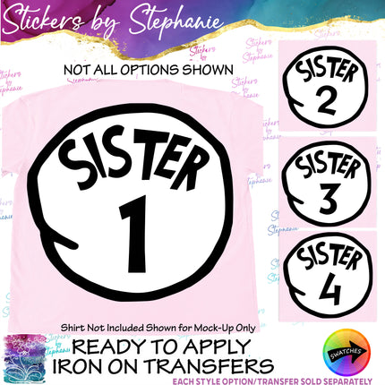 (s03C-034) Sister 1 2 3 4 Iron-On Transfer