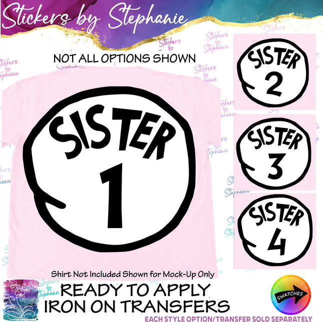 (s03C-034) Sister 1 2 3 4 Iron-On Transfer