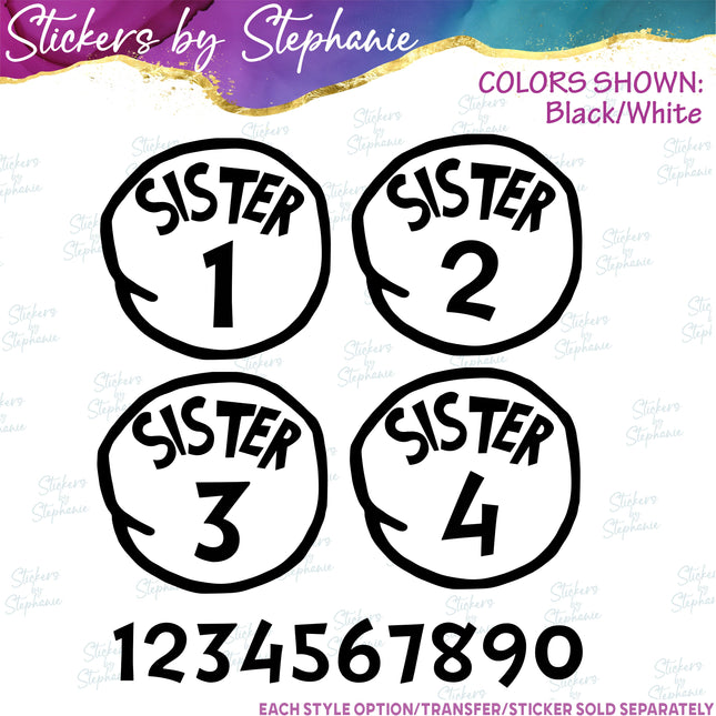 (s03C-034) Sister 1 2 3 4 Iron-On Transfer