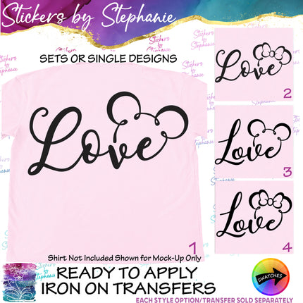 (s03C-008) Love Mickey Minnie Mouse Head Iron-On Transfer