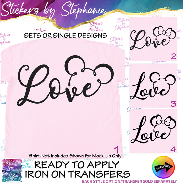 (s03C-008) Love Mickey Minnie Mouse Head Iron-On Transfer