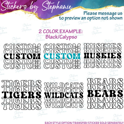 (s05-003) Stacked Team Name 4 Line Custom Text Iron-On Transfer or Sticker