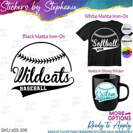 (s05-306) Baseball Softball Mom Team Name Custom Iron-On Transfer or Sticker