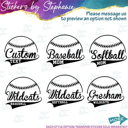 (s05-306) Baseball Softball Mom Team Name Custom Iron-On Transfer or Sticker