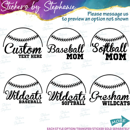 (s05-307) Baseball Softball Mom Team Name Custom Iron-On Transfer or Sticker