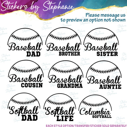 (s05-307) Baseball Softball Mom Team Name Custom Iron-On Transfer or Sticker