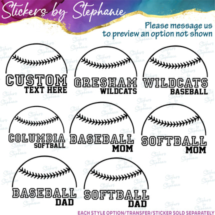 (s05-308) Baseball Softball Mom Team Name Custom Iron-On Transfer or Sticker