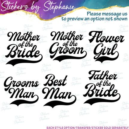 (s05-314) Bride Groom Team Baseball Athletic Tail Custom Iron-On Transfer or Sticker