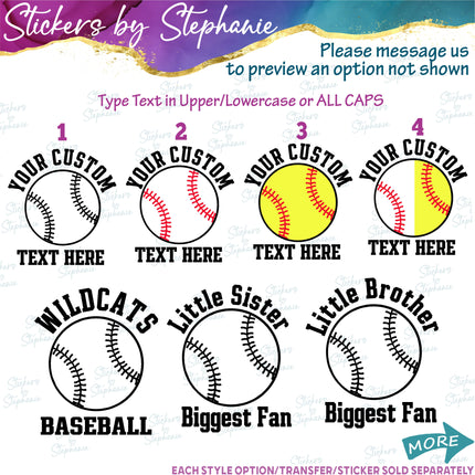 (s05-316) Baseball Softball Team Name Custom Iron-On Transfer or Sticker