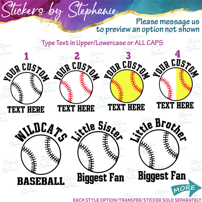 (s05-316) Baseball Softball Team Name Custom Iron-On Transfer or Sticker