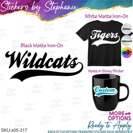 (s05-317) Team Name Baseball Athletic Tail Custom Iron-On Transfer or Sticker