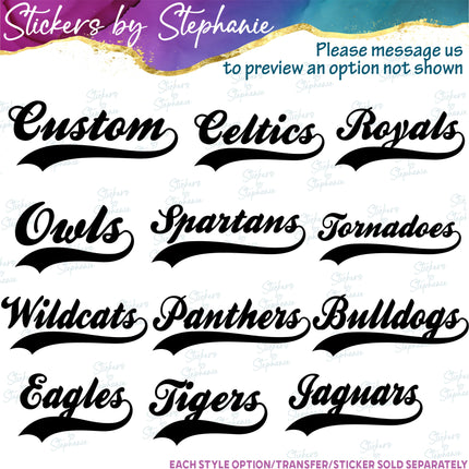 (s05-317) Team Name Baseball Athletic Tail Custom Iron-On Transfer or Sticker