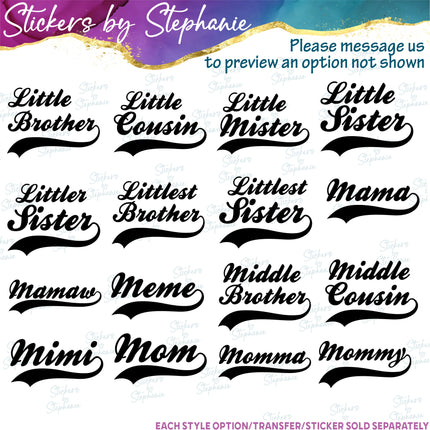 (s05-318) Mom Family Baseball Athletic Tail Custom Iron-On Transfer or Sticker