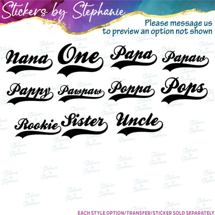 (s05-318) Mom Family Baseball Athletic Tail Custom Iron-On Transfer or Sticker