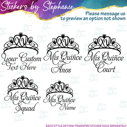 (s05-327) Custom Name Quinceanera Qunice XV Crown Iron-On Transfer or Sticker