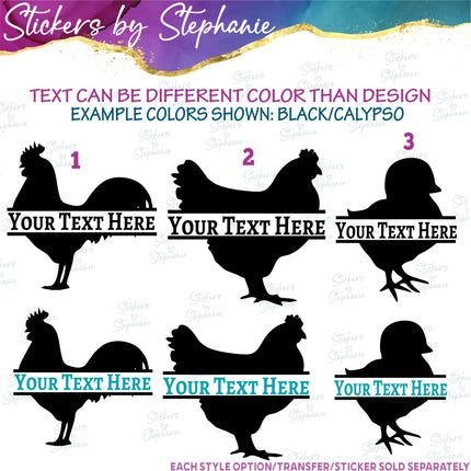 (s05-033) Chicken Hen Rooster Chick Split Name Text Custom Iron-On Transfer or Sticker