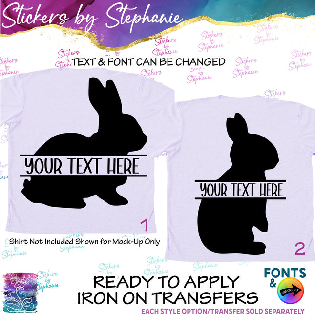 (s05-034) Bunny Rabbit Split Name Text Custom Iron-On Transfer or Sticker