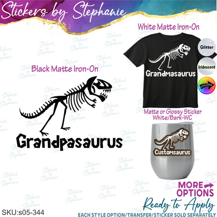 (s05-344) Grandpa Grandma Dinosaur Skeleton Custom Iron-On Transfer or Sticker