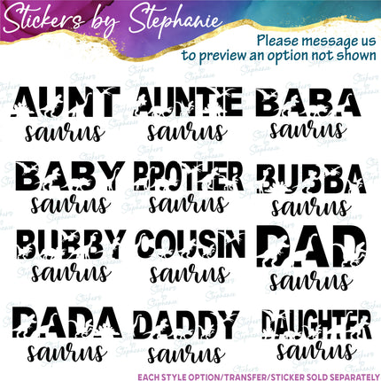 (s05-345) Mama Baby Dinosaur Custom Family Iron-On Transfer or Sticker