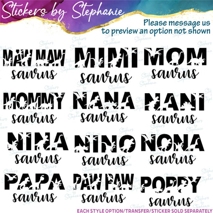 (s05-345) Mama Baby Dinosaur Custom Family Iron-On Transfer or Sticker