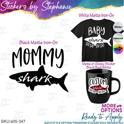(s05-347) Mama Baby Shark Custom Family Iron-On Transfer or Sticker