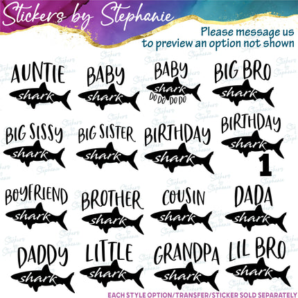 (s05-347) Mama Baby Shark Custom Family Iron-On Transfer or Sticker