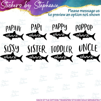 (s05-347) Mama Baby Shark Custom Family Iron-On Transfer or Sticker
