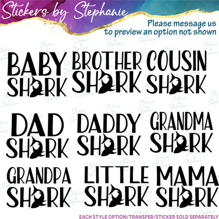 (s05-348) Mama Baby Shark Custom Family Iron-On Transfer or Sticker