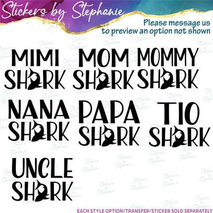 (s05-348) Mama Baby Shark Custom Family Iron-On Transfer or Sticker