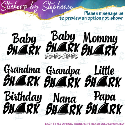 (s05-349) Mama Baby Shark Custom Family Iron-On Transfer or Sticker