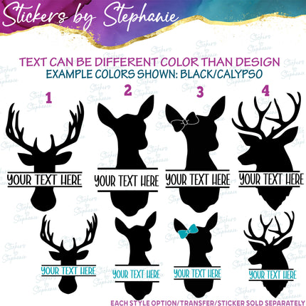 (s05-035) Deer Buck Doe Split Name Text Custom Iron-On Transfer or Sticker