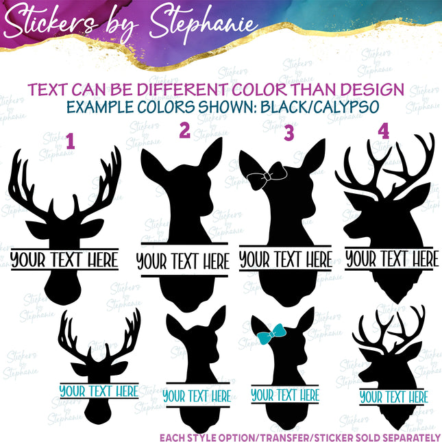 (s05-035) Deer Buck Doe Split Name Text Custom Iron-On Transfer or Sticker