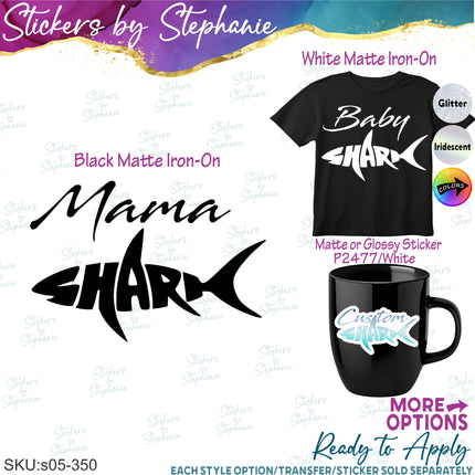 (s05-350) Mama Baby Shark Custom Family Iron-On Transfer or Sticker