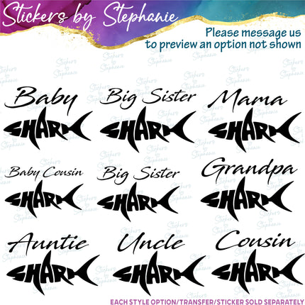 (s05-350) Mama Baby Shark Custom Family Iron-On Transfer or Sticker