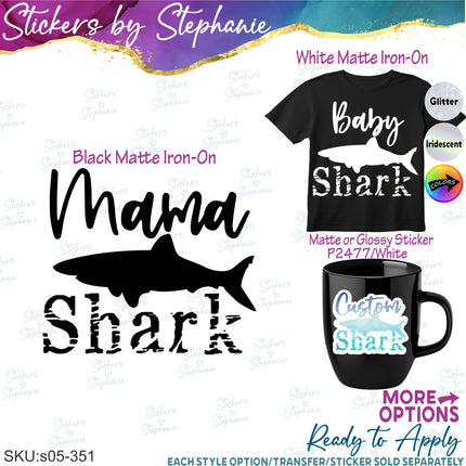 (s05-351) Mama Baby Shark Custom Family Iron-On Transfer or Sticker