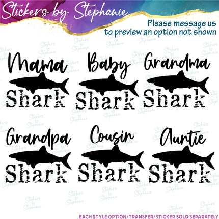 (s05-351) Mama Baby Shark Custom Family Iron-On Transfer or Sticker