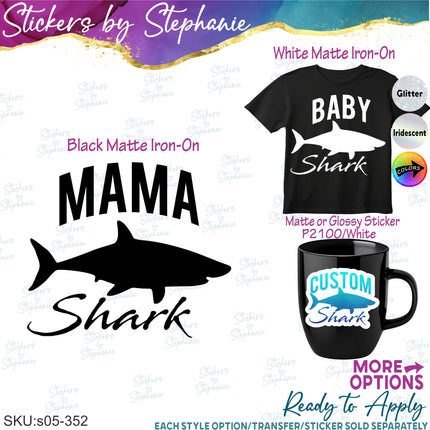 (s05-352) Mama Baby Shark Custom Family Iron-On Transfer or Sticker