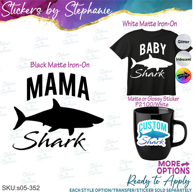 (s05-352) Mama Baby Shark Custom Family Iron-On Transfer or Sticker