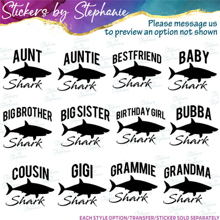 (s05-352) Mama Baby Shark Custom Family Iron-On Transfer or Sticker