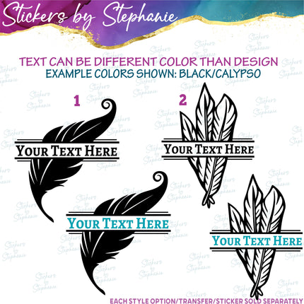 (s05-036) Bird Feather Split Name Text Custom Iron-On Transfer or Sticker