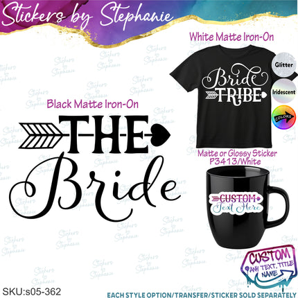 (s05-362) Heart Arrow Custom Wedding Party Iron-On Transfer or Sticker